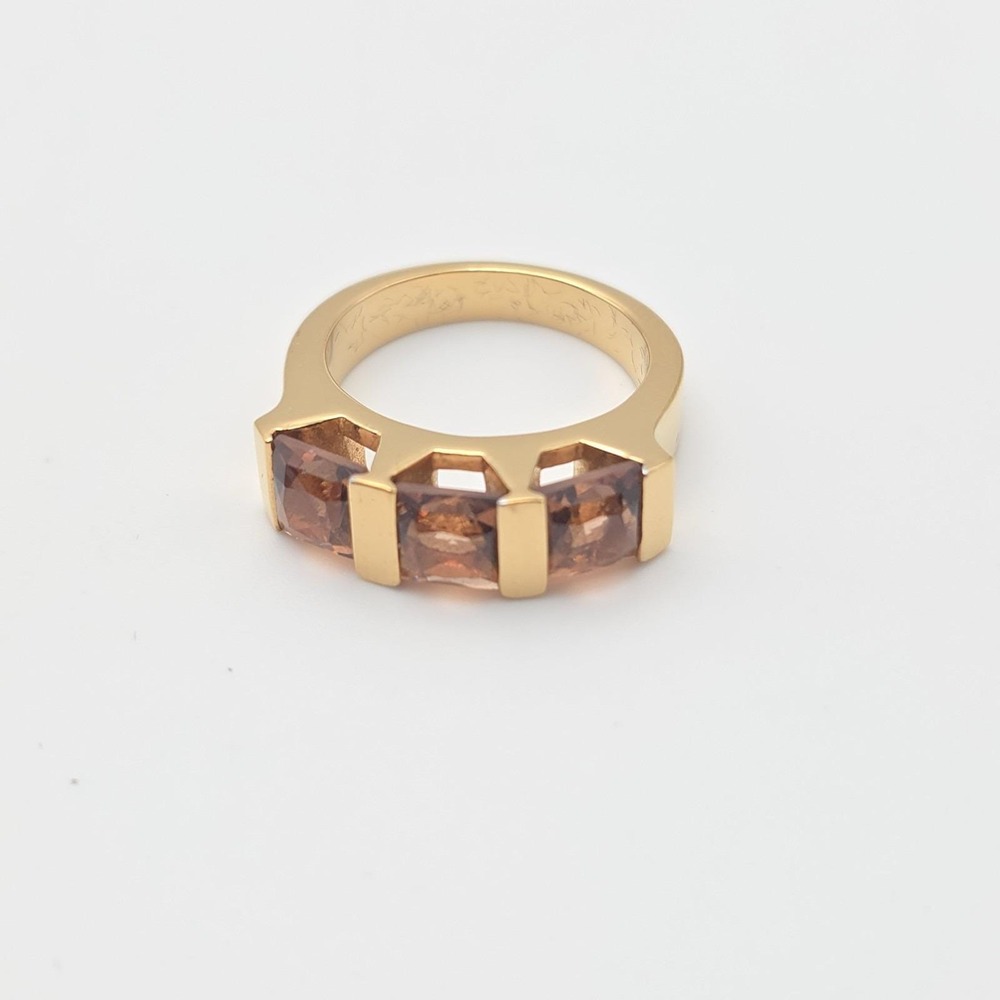 Vintage SWAROVSKI Ring Signed 3 Austrian Crystals 18k Yellow Gold Plate Size 7.5 - Picture 8 of 14